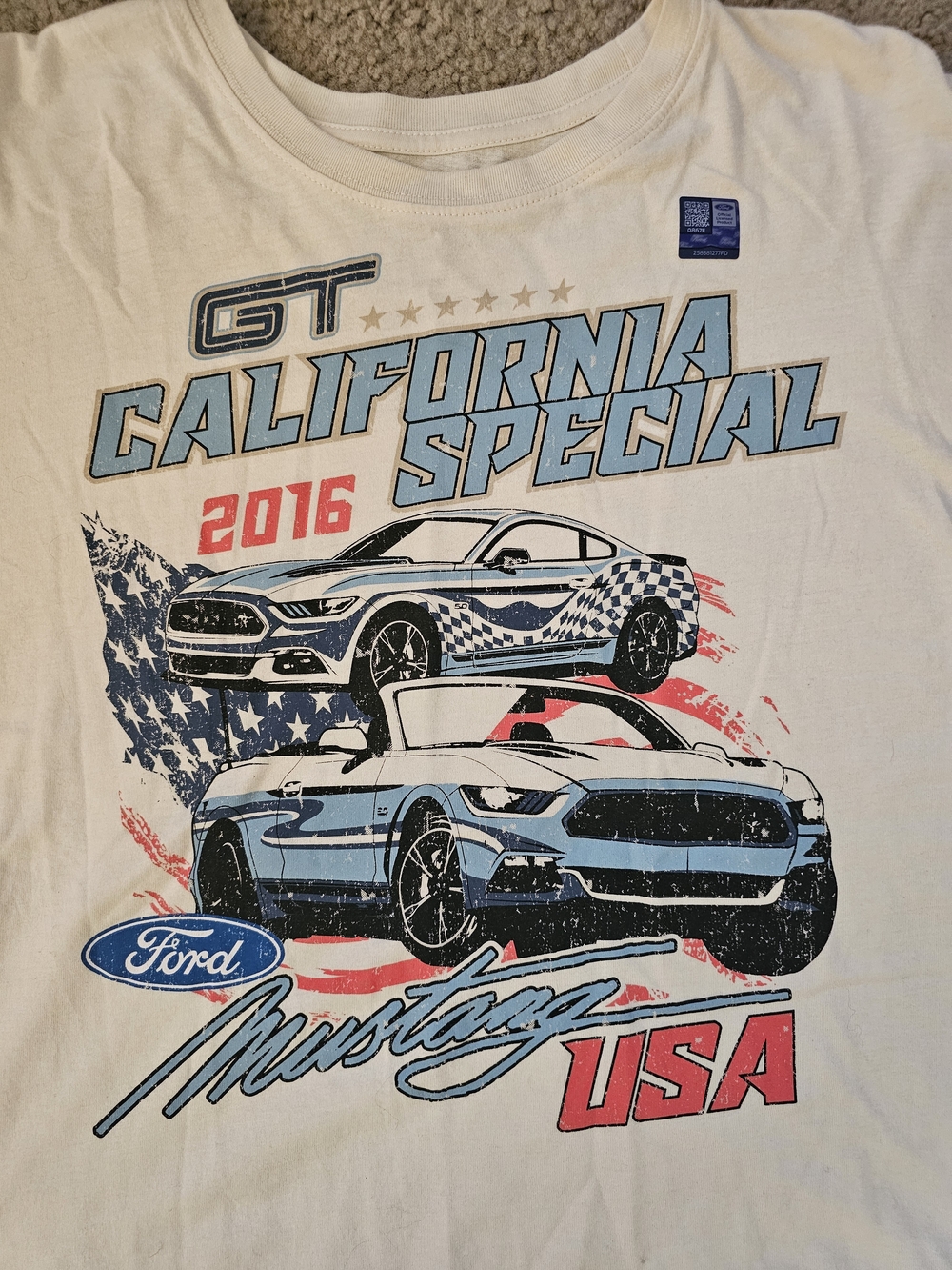 Ford Cream Long Sleeve Crop Tee with Blue & Red Graphic - Picture 3 of 4
